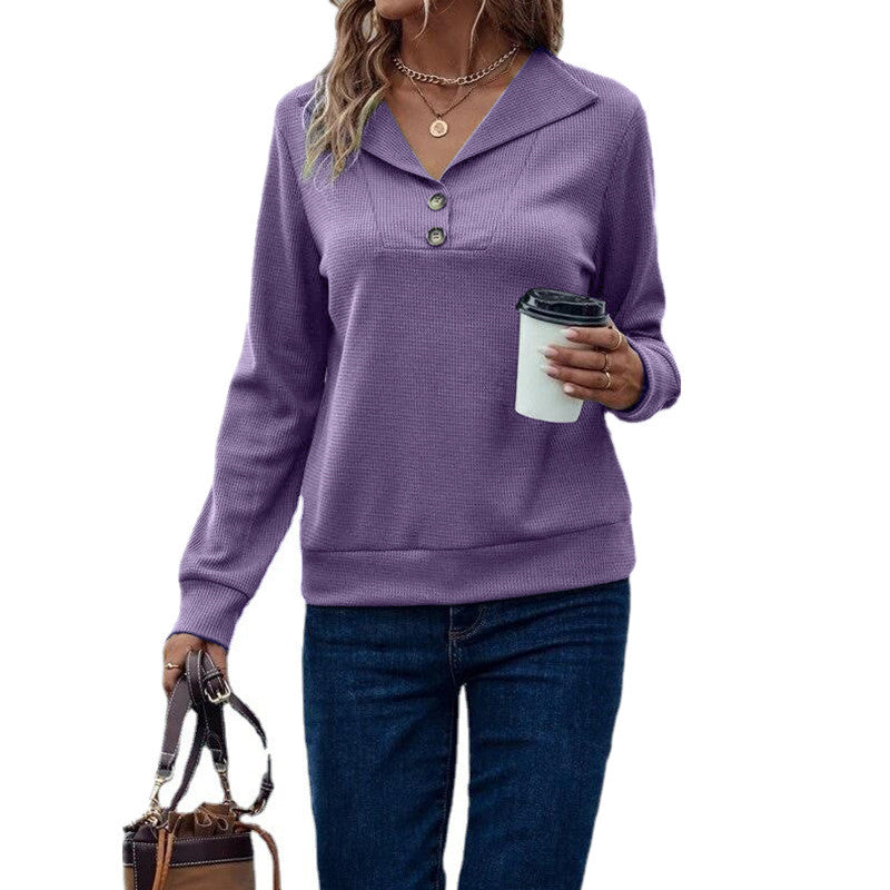 Damen Langarm-Pullover mit klassischem Kragen und modischen Knopfdetails R&B