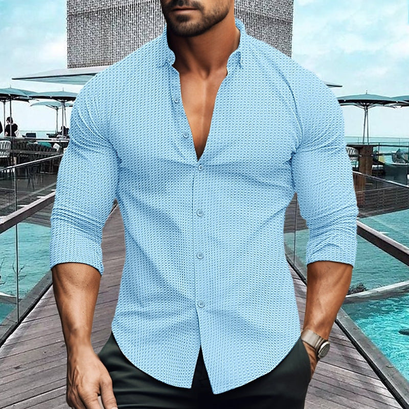 Herren elegantes Langarmhemd mit strukturiertem Muster R&B