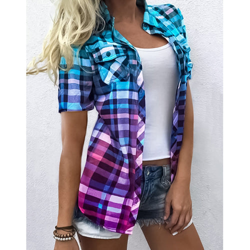 Damen nan lang geschnittenes Karoshirt mit aufgesetzten Brusttaschen und legerer Sommerpassform R&B