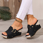 Damen Wedge-Pantoletten mit modischem Schnallen-Design und hochwertigem Obermaterial R&B