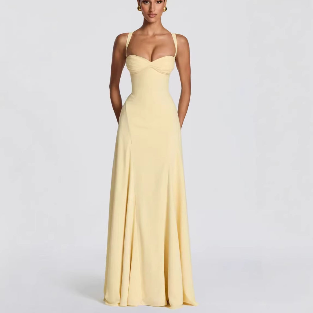 Damen Elegantes Maxikleid mit herzförmigem Ausschnitt und fließendem Stoff R&B