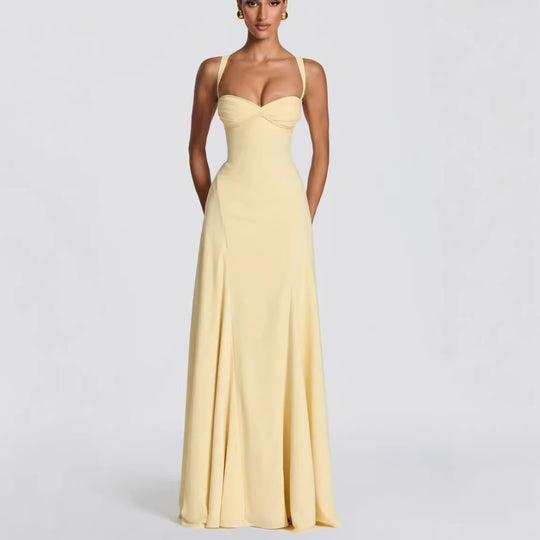 Damen Elegantes Maxikleid mit herzförmigem Ausschnitt und fließendem Stoff R&B