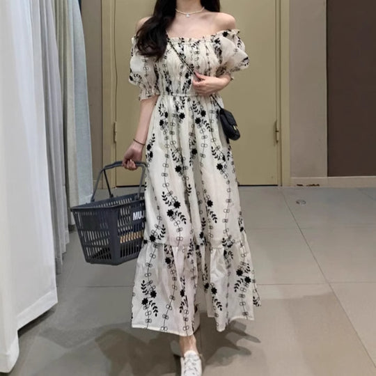 Damen Boho-Maxikleid mit elastischem Oberteil und voluminösen Ärmeln R&B