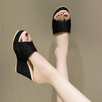 Damen Wedge-Pantoletten mit elegantem Glitzermuster und rutschfester Sohle R&B