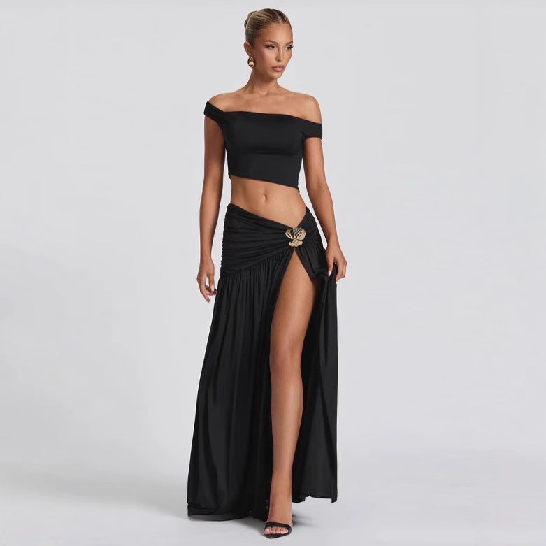 Damen Crop-Oberteil mit schulterfreiem Design und eleganter Drapierung R&B