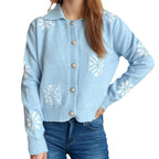 Damen gestrickte Kurzjacke mit winterlichem Schneeflockenmotiv R&B