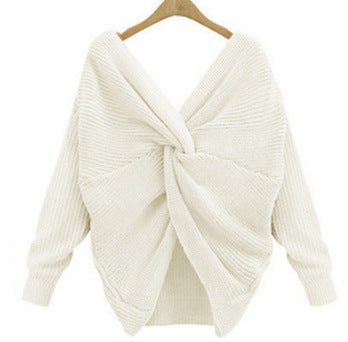 Damen Strickpullover mit einzigartigem Rückendesign und tiefem V-Ausschnitt R&B