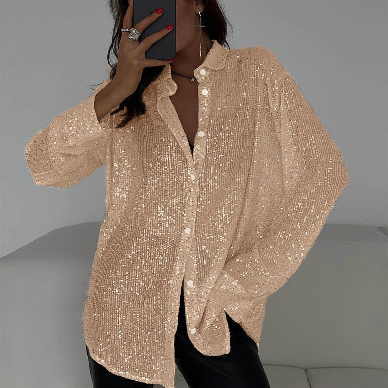 Damen Glitzernde Oversize-Hemdbluse R&B