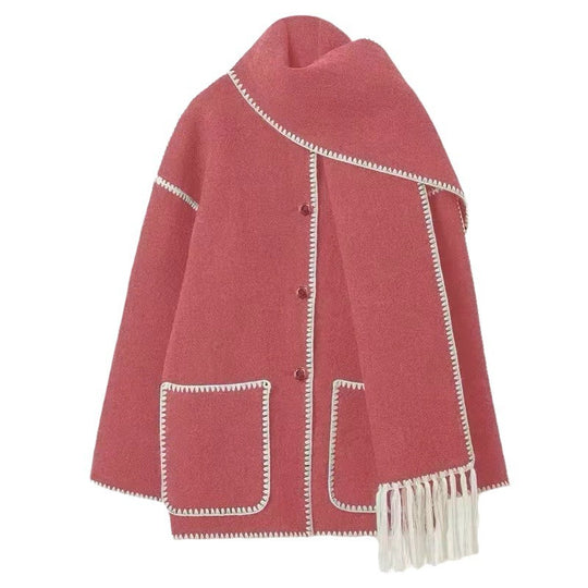 Damen Oversized Strickjacke mit Fransen und Taschen R&B