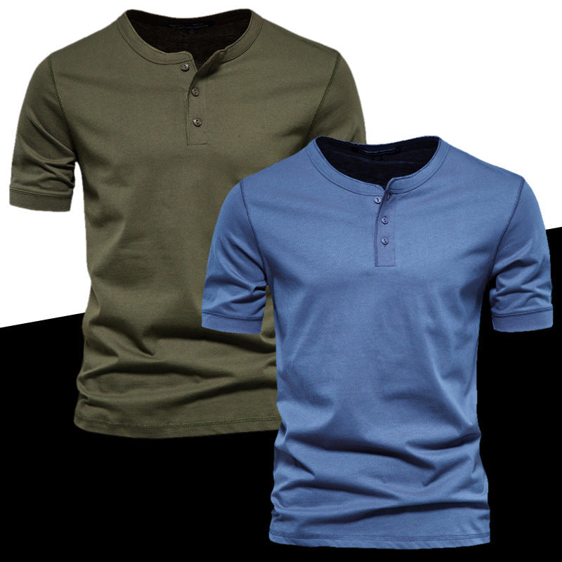 Herren nan tailliertes Kurzarm-Henleyshirt aus Baumwollmix mit Knopfleiste R&B