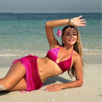 Damen Bikini-Set mit verstellbaren Bändern und lässigem Überrock R&B