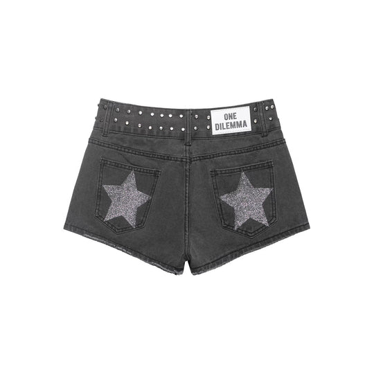 Damen Jeans-Shorts mit dekorativen Nieten R&B