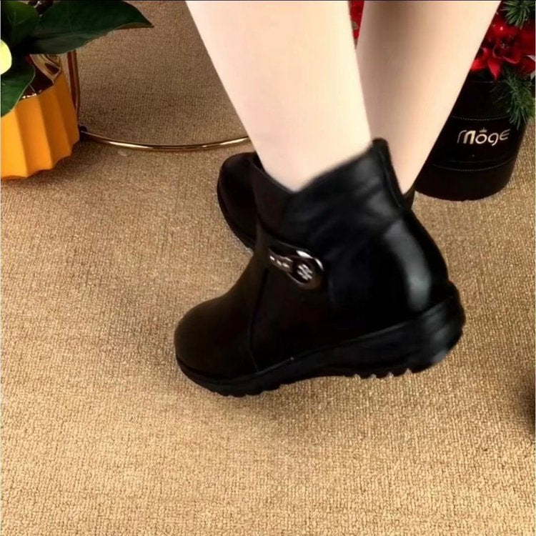 Damen modische Stiefeletten mit wärmendem Kuschelfutter und dekorativem Riemen R&B
