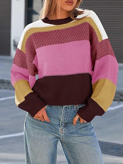 Damen Grobstrickpullover mit Farbblockdesign und oversized Schnitt R&B