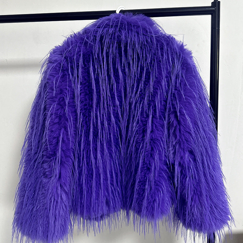Damen Eleganter Kunstfellblazer mit breitem Kragen R&B