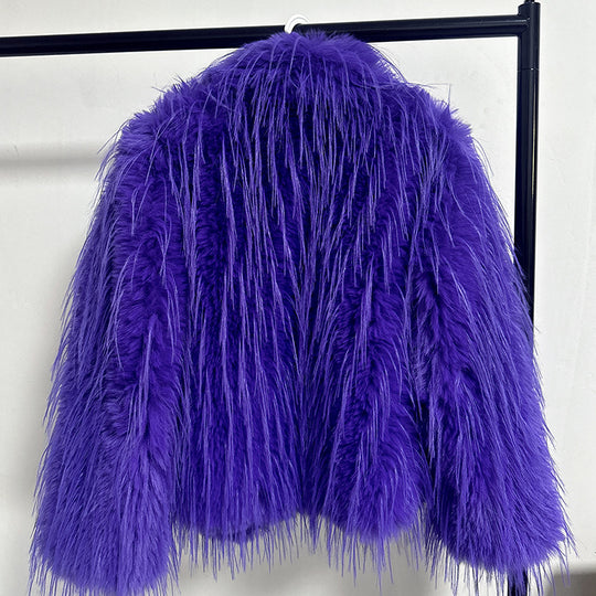 Damen Eleganter Kunstfellblazer mit breitem Kragen R&B