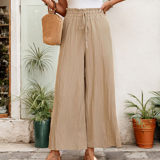 Damen Weite Baumwollhose mit elastischem Bund und Bindegürtel R&B