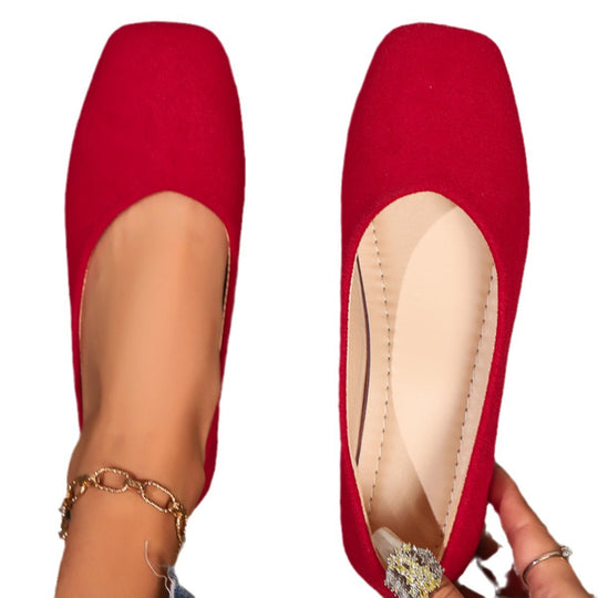 Damen nan elegante flache Schlupfballerina mit quadratischer Zehenpartie gepolstertem Komfortfußbett und Veloursoptik R&B