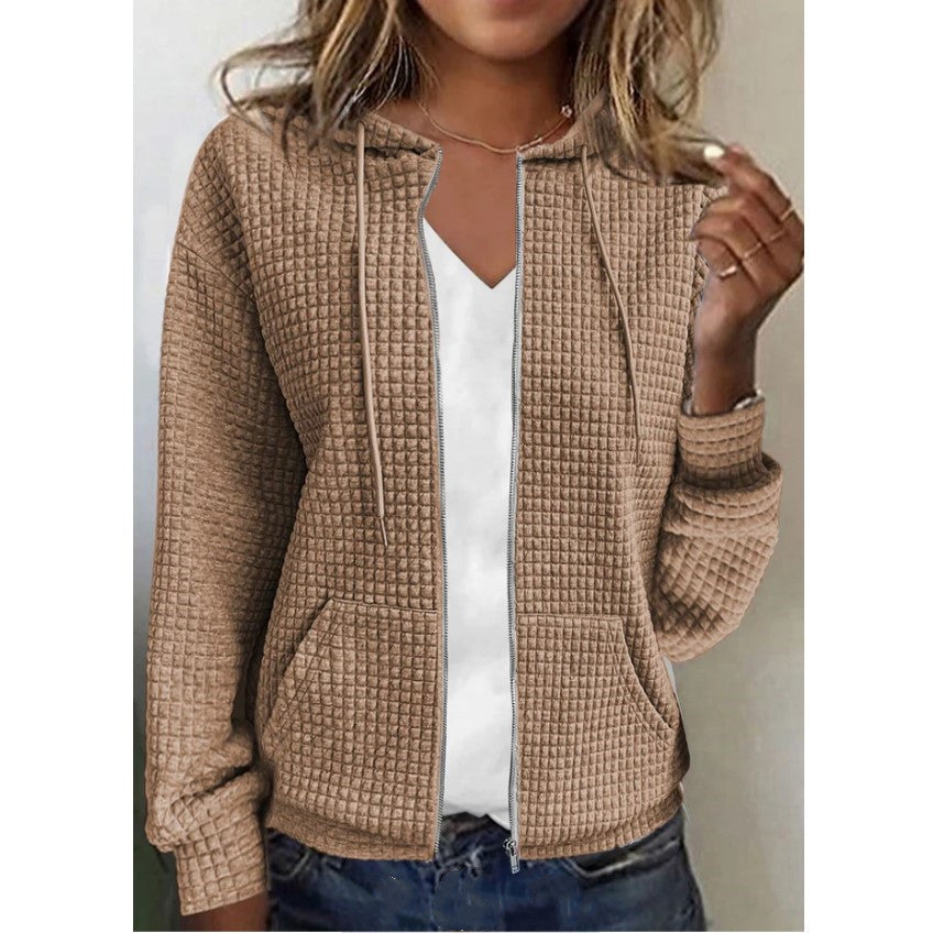 Damen bequeme Waffelmuster-Jacke mit praktischen Taschen R&B