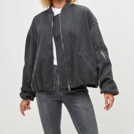 Damen Modernes Oversize-Fleecejacke mit hochgeschlossenem Kragen und seitlichen Eingrifftaschen R&B