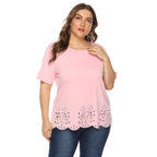 Damen luftiges Oberteil mit floralem Lochmuster R&B