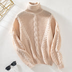 Damen Strickpullover mit hohem Kragen und Zopfmuster