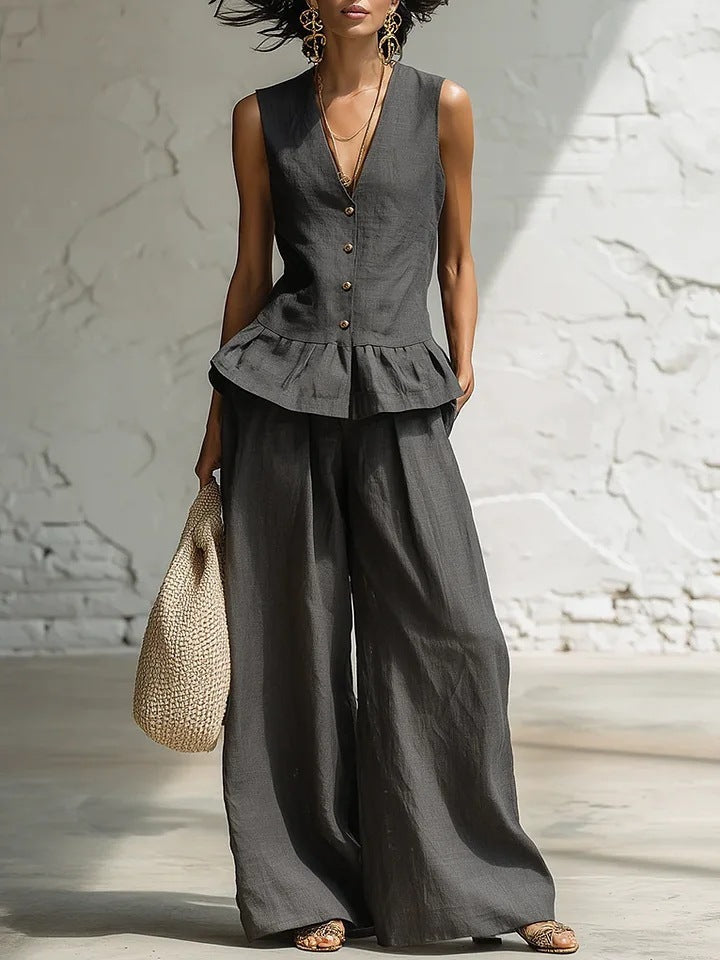 Damen lässiger Jumpsuit mit peplum Schnitt und Knopfdetails R&B