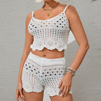 Damen luftiges Häkel-Set mit Top und Shorts R&B