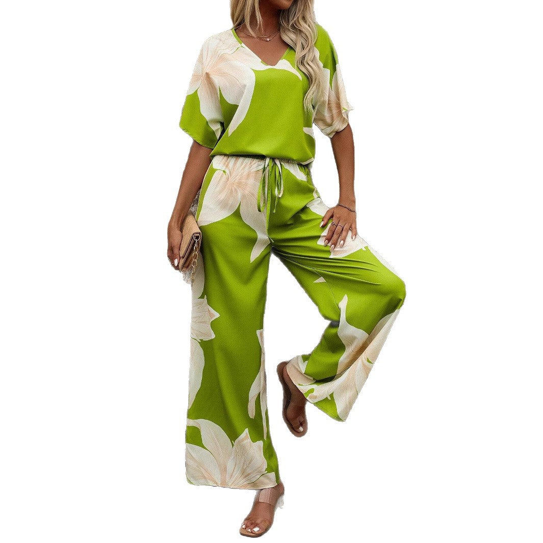 Damen luftiger Hosenanzug mit floralem Print und elastischem Bund R&B