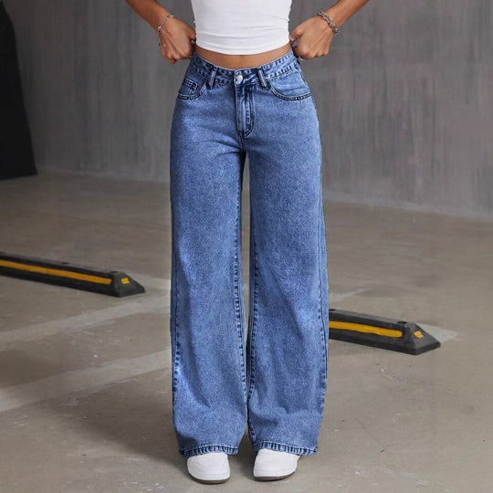Damen Weit geschnittene Jeans mit kräftigen Kontrastnähten und verspielt gestickten Taschen R&B