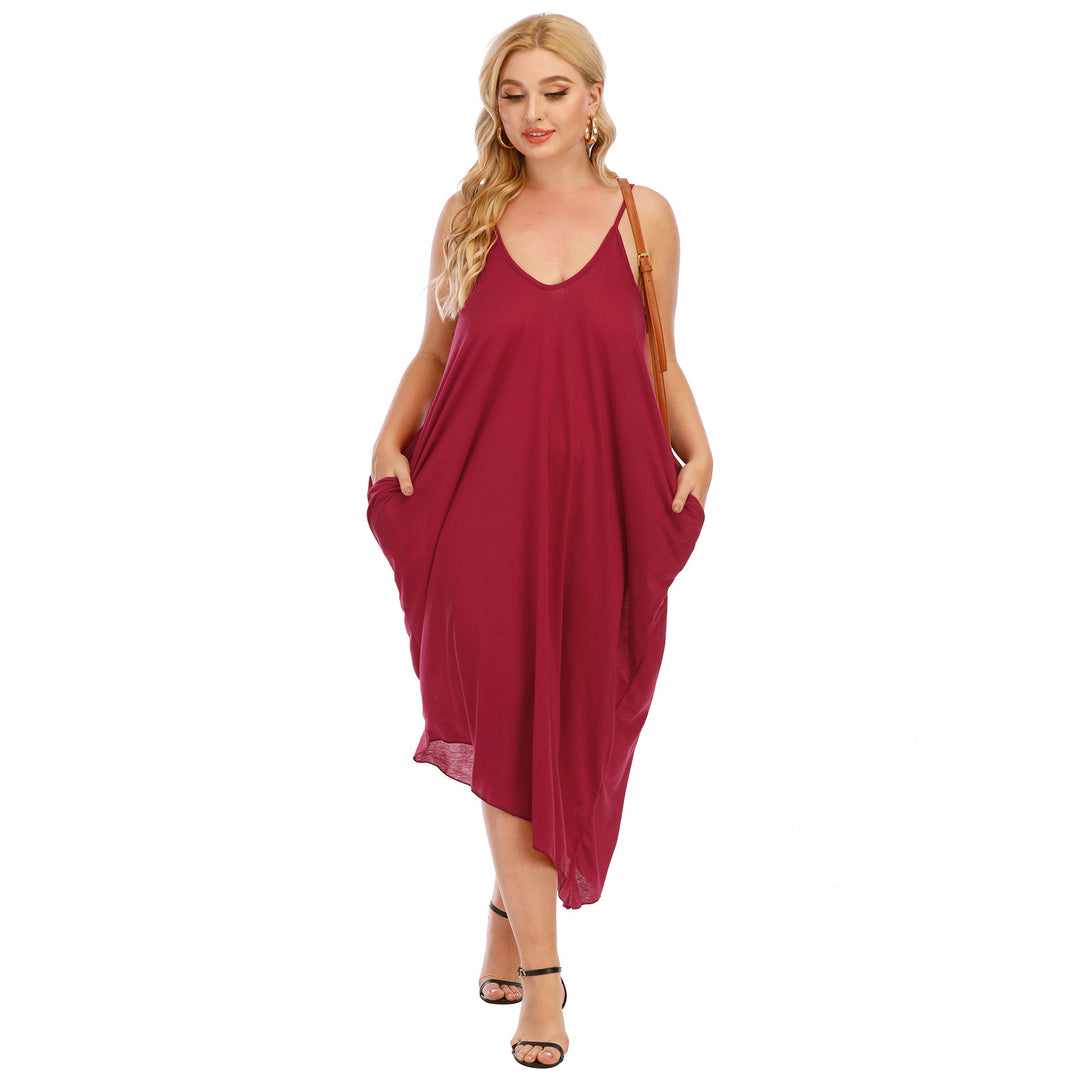 Damen lässiges Maxikleid mit tiefem V-Ausschnitt und Seitentaschen R&B