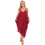 Damen lässiges Maxikleid mit tiefem V-Ausschnitt und Seitentaschen R&B