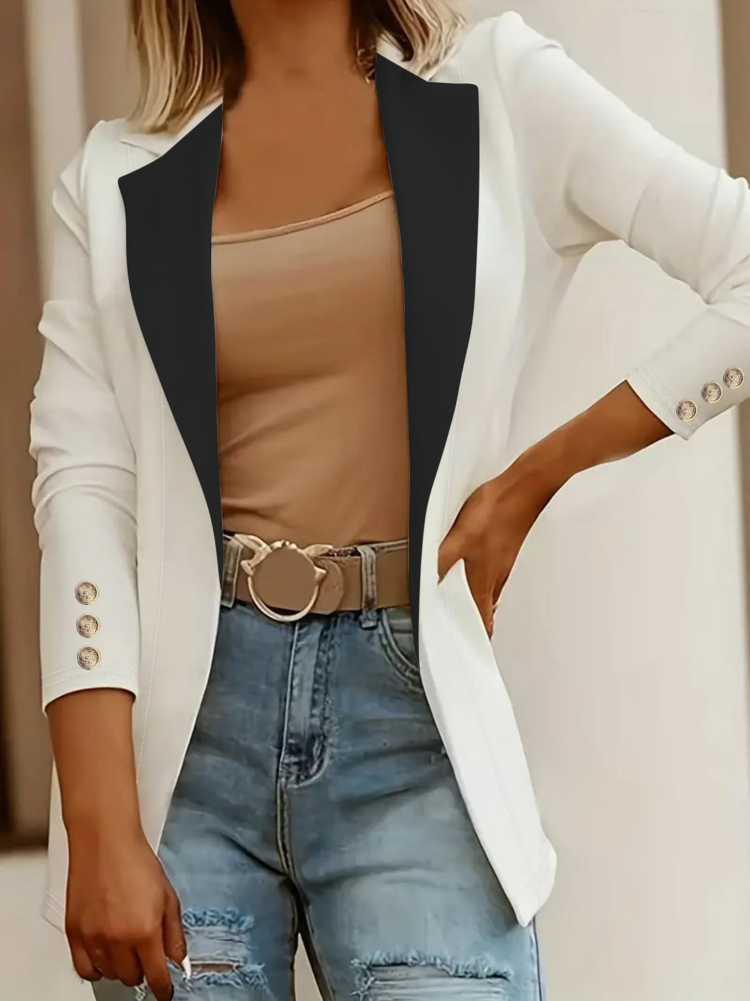 Damen Eleganter Blazer mit kontrastierenden Einsätzen R&B