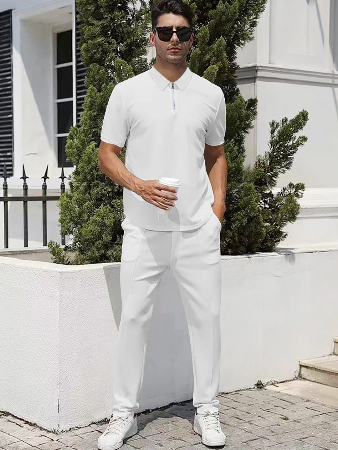 Herren nan urbanes Reise-Poloshirt mit kurzem Frontreißverschluss, elastischem Interlock und knitterarmer Pflege R&B