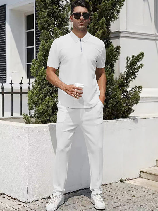 Herren nan urbanes Reise-Poloshirt mit kurzem Frontreißverschluss, elastischem Interlock und knitterarmer Pflege R&B