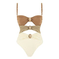 Damen Einteiliger Badeanzug mit raffinierten Drapierungsdetails und elegantem Schmuckelement R&B