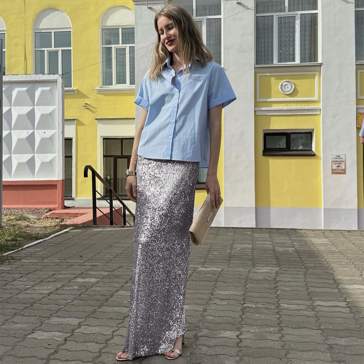 Damen Glitzernder Maxi-Rock mit schmalem Schnitt und hohem Bund R&B