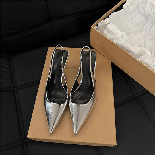 Damen Slingback High Heel Pumps mit spitzem Design und elegantem Metallfinish R&B