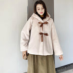 Damen Kuschelige Kunstpelzjacke mit Kapuze und Schleifendetails