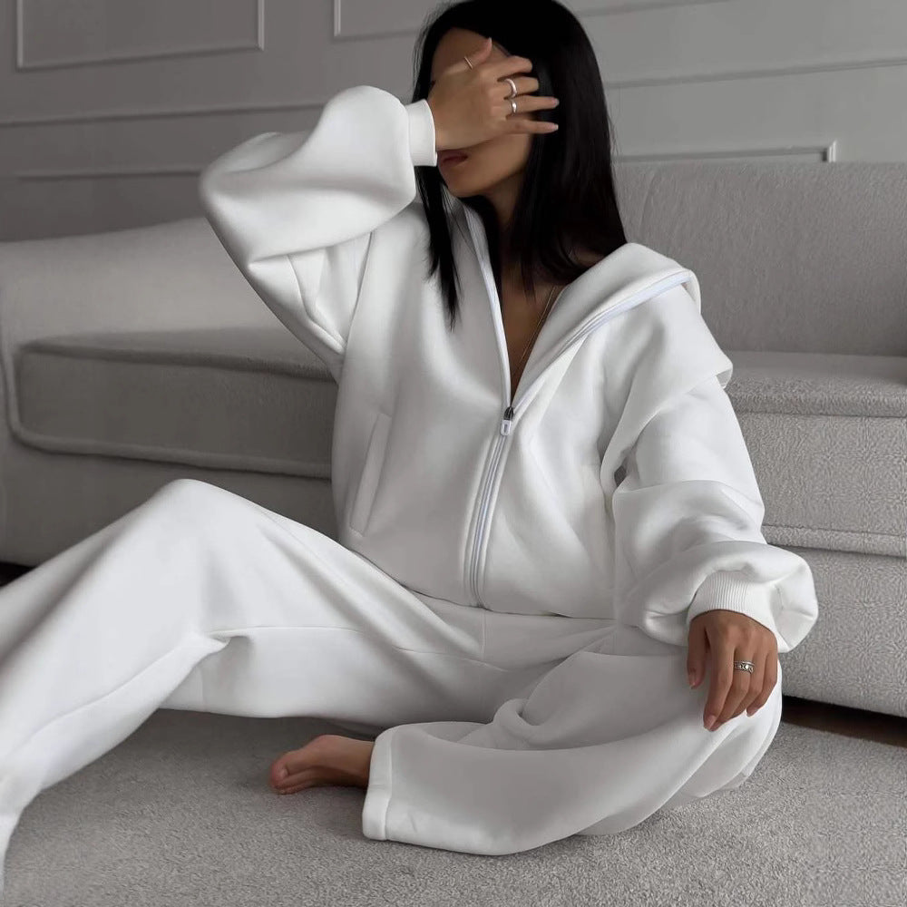 Damen lässiger Jumpsuit mit Kapuze und Reißverschluss R&B