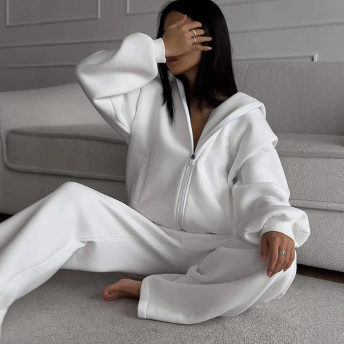 Damen lässiger Jumpsuit mit Kapuze und Reißverschluss R&B