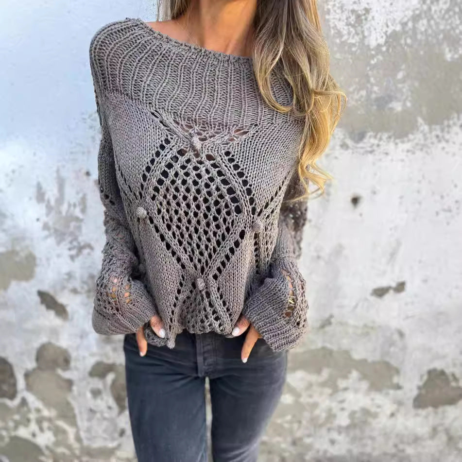 Damen Grobstrick Pullover mit romantischen Netzdetails R&B