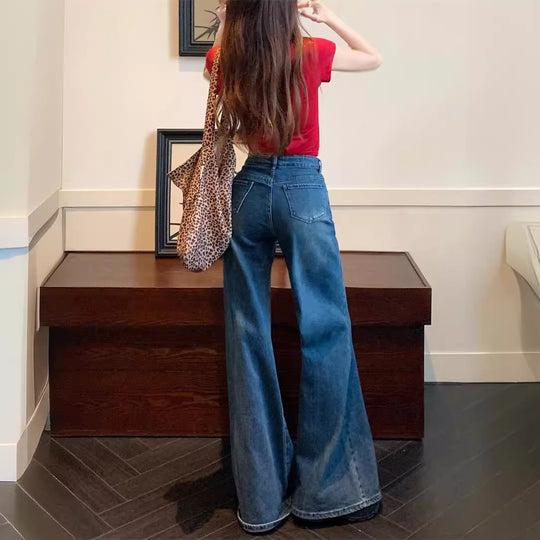 Damen Weit geschnittene High-Waist Jeans mit ausgefallenem Saum R&B