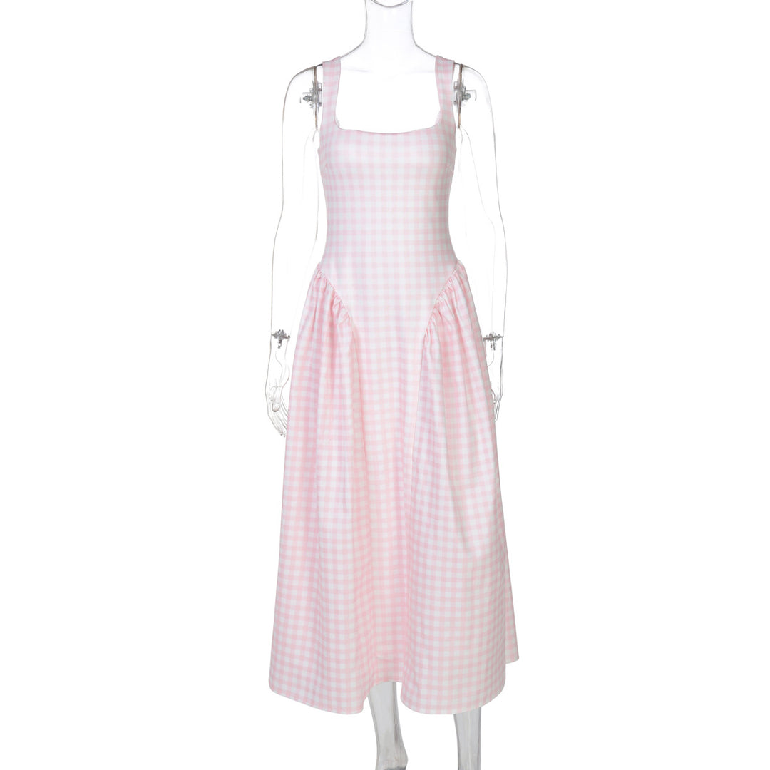 Damen Sommerliches Maxikleid mit Karo-Design und seitlichen Raffungselementen R&B