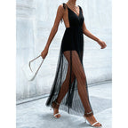Damen Luftiges Maxikleid mit transparentem Überrock und verstellbaren Trägern R&B