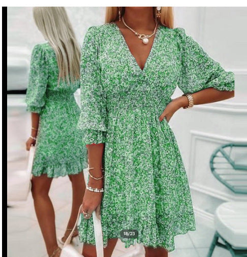 Damen Fließendes Maxikleid mit V-Ausschnitt und Rüschensaum R&B