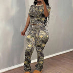 Damen Sportliches Set mit trendigem Camouflage-Muster und elastischem Bund R&B