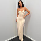 Damen Elegantes Maxikleid mit verstellbaren Spaghetti-Trägern und raffiniertem Kordelzug R&B