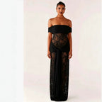 Damen Elegant drapiertes Spitzenkleid mit off-shoulder Design R&B