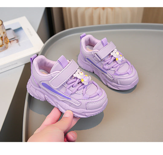 Damen sportliche Kinder-Sneaker mit verstellbarem Klettverschluss und buntem Tiermotiv R&B